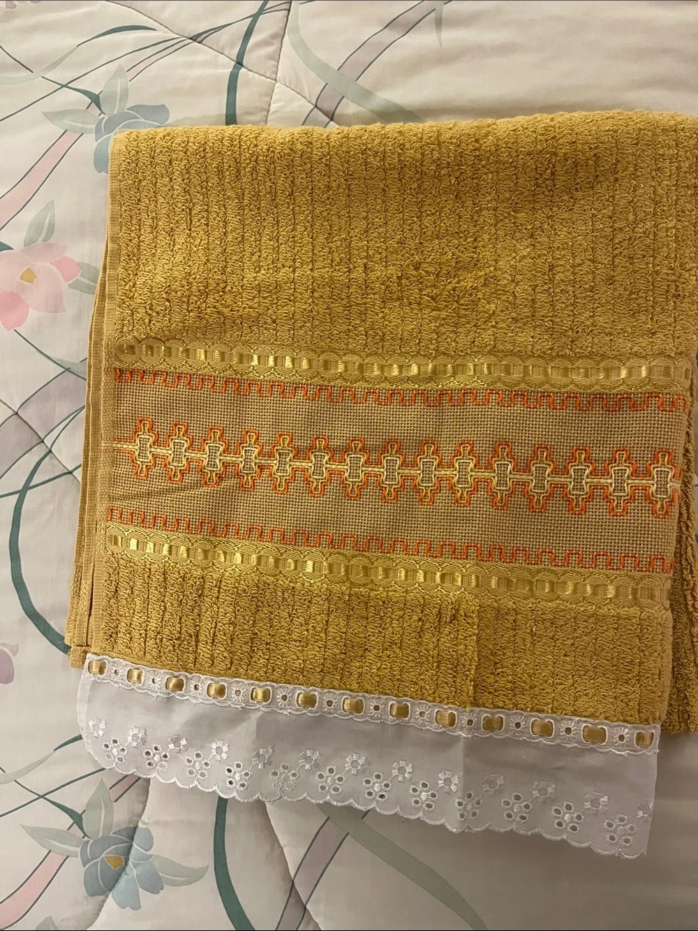 Elegant Mustard Bath Towel with Decorative Trim